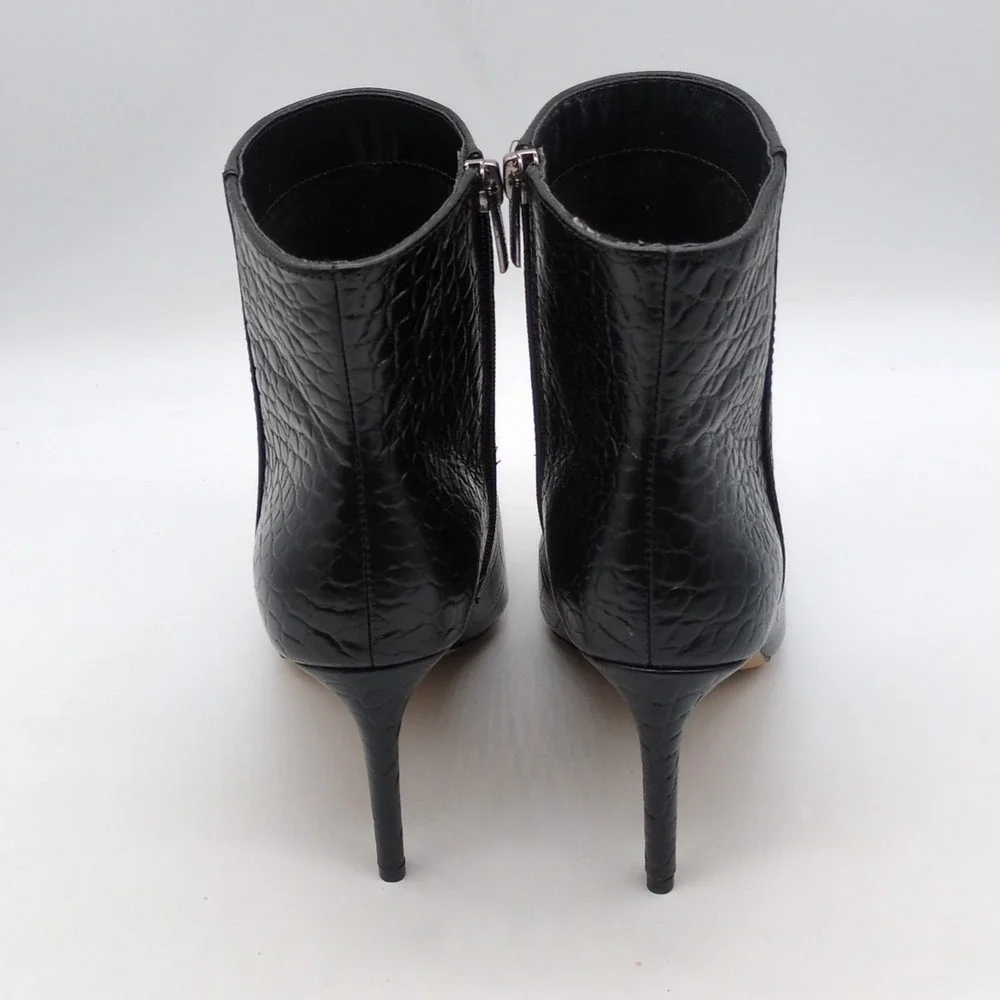Vince Camuto Shoes Womens Allost Black Croc 7.5 Ankle Boot Stiletto Zip Chic NEW